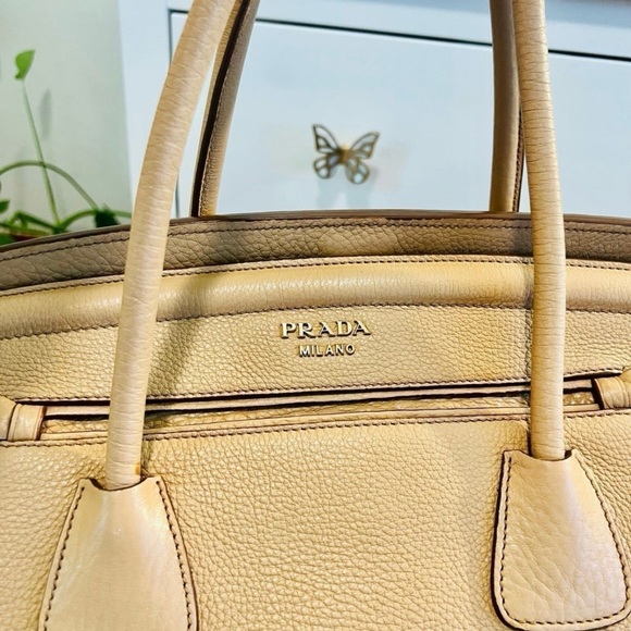Authentic Prada Beige Leather Shoulder Bag w/certification paperwork - Picture 11 of 15